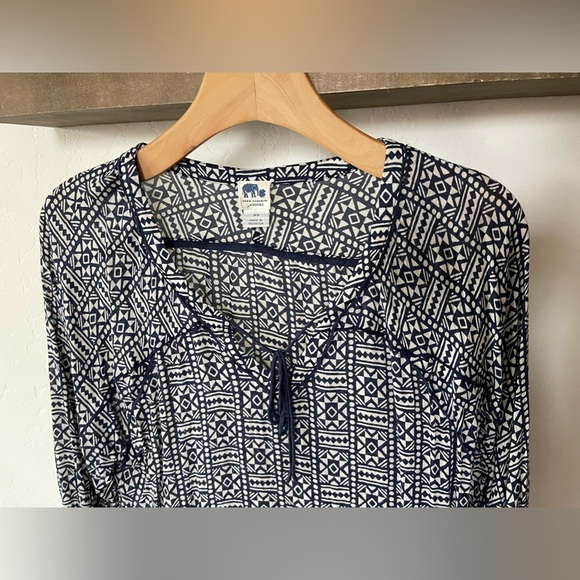 John Robshaw for Lucky Brand| Boho Geometric Pattern Navy Long Sleeve Blouse••• - Picture 2 of 9